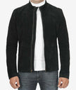 Mens Real Suede Leather Black Biker Jacket