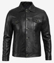 Mens Black Leather Trucker Jacket