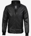 Men's Black Cowhide Leather Bomber Jacket