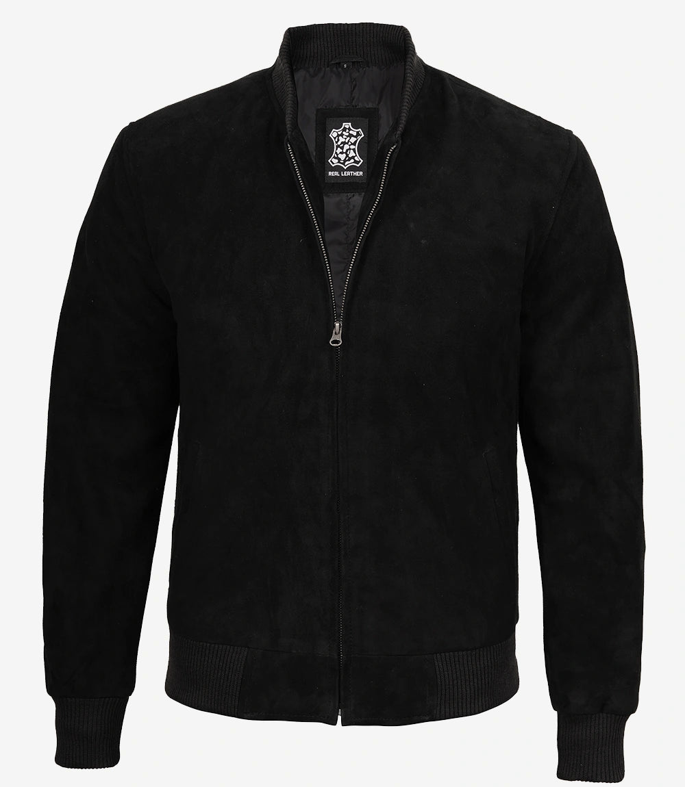 Men's Premium Black Suede Bomber Jacket