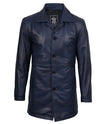 Mens 3/4 Length Blue Waxed Leather Car Coat