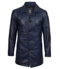Mens 3/4 Length Blue Waxed Leather Car Coat