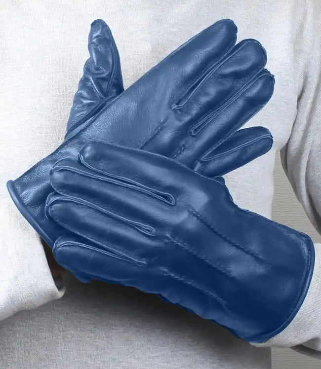 Mens Real Leather Blue Gloves