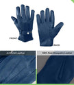 Mens Blue Real Leather Lined Gloves