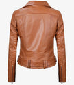 Womens Asymmetrical Belted Brown Leather Jacket