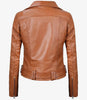 Womens Asymmetrical Belted Brown Leather Jacket