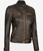Womens Rub off Real Lambskin Leather Motorcycle Jacket