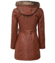 Womens Brown Leather Coat With Fur Hood