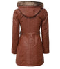 Womens Brown Leather Coat With Fur Hood