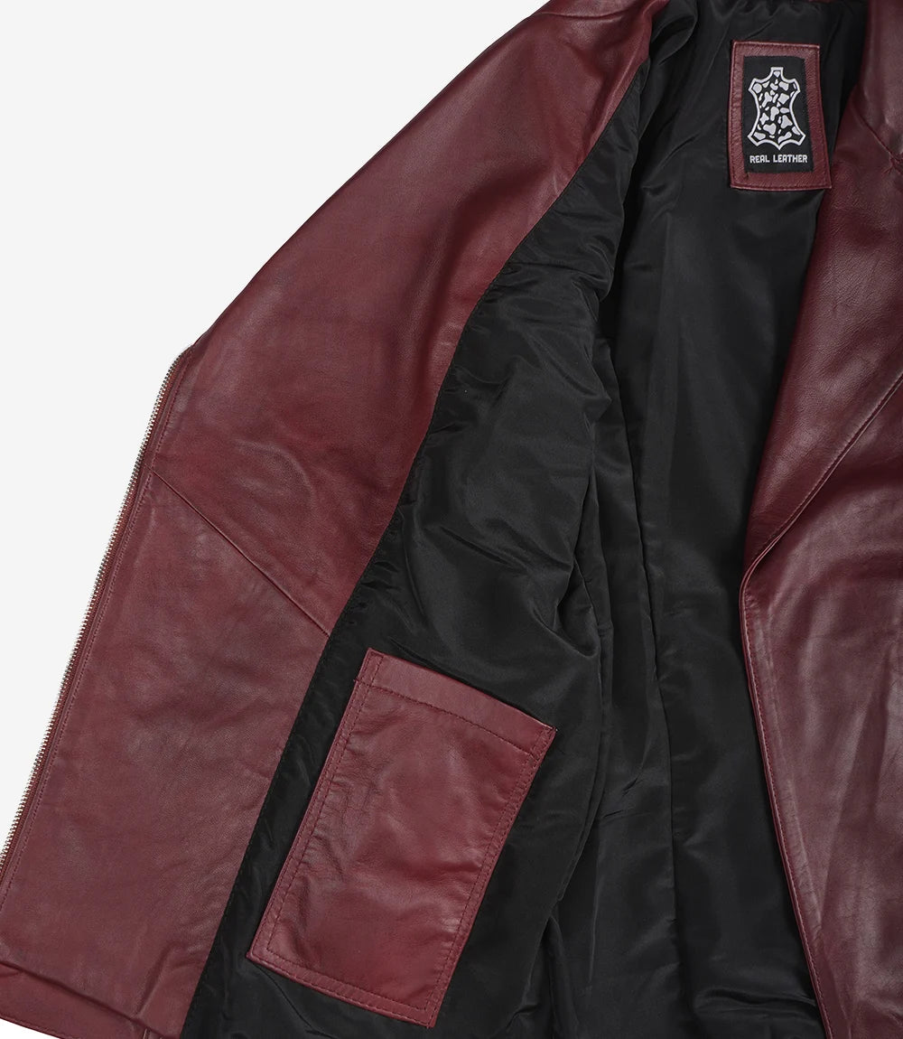 Womens Leather Burgundy Biker Jacket