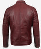 Mens Maroon Distressed Cafe Racer Leather Jacket