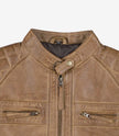 Mens Tall Camel Brown Quilted Leather Biker Jacket