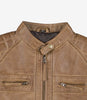 Mens Tall Camel Brown Quilted Leather Biker Jacket