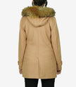 Womens Camel Wool Coat With Fur Trim Hood