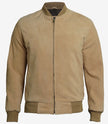 Suede Bomber Camel Leather Jacket Mens