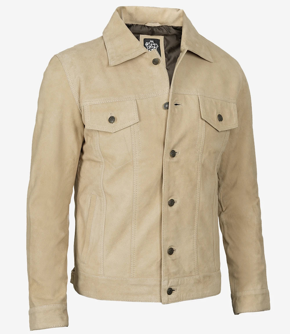 Mens Camel Suede Trucker Jacket