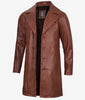 Mens Real Leather Cognac Brown Car Coat