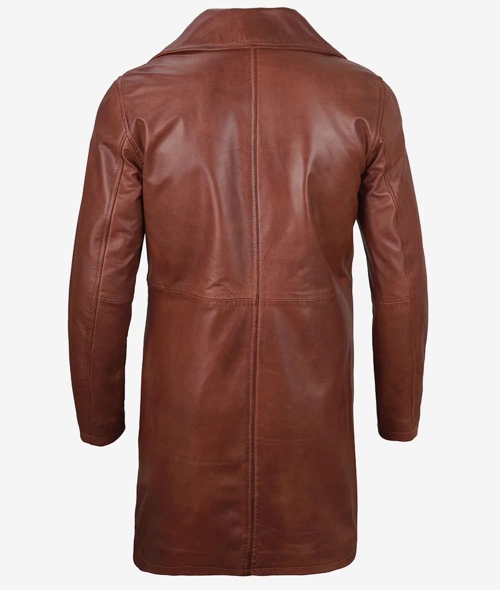 Mens Real Leather Cognac Brown Car Coat
