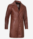 Mens Real Leather Cognac Brown Car Coat