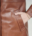 Women Long Cognac Leather Car Coat