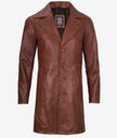 Mens Real Leather Cognac Brown Car Coat