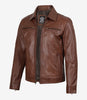 Mens Classic Shirt Collar Cognac Leather Jacket