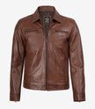 Mens Classic Shirt Collar Cognac Leather Jacket