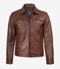 Mens Classic Shirt Collar Cognac Leather Jacket