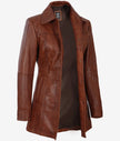 Womens Tall Cognac 3 Quarter Leather Coat