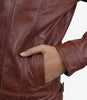 Womens Cognac Trucker Leather Jacket