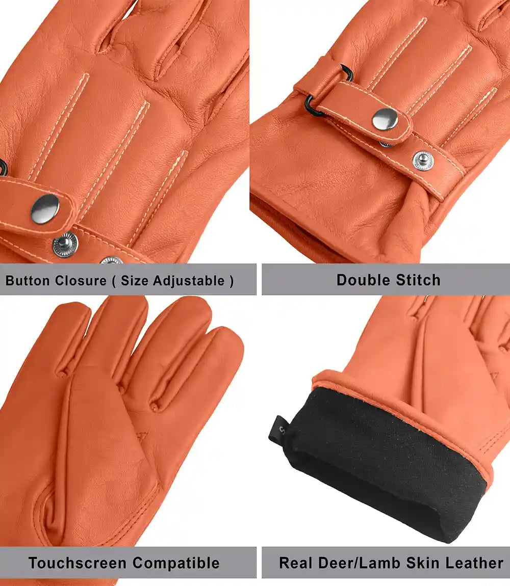 Mens Cognac Lined Real Leather Gloves