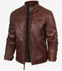 Men's Cognac Brown Quilted Biker Leather Jacket