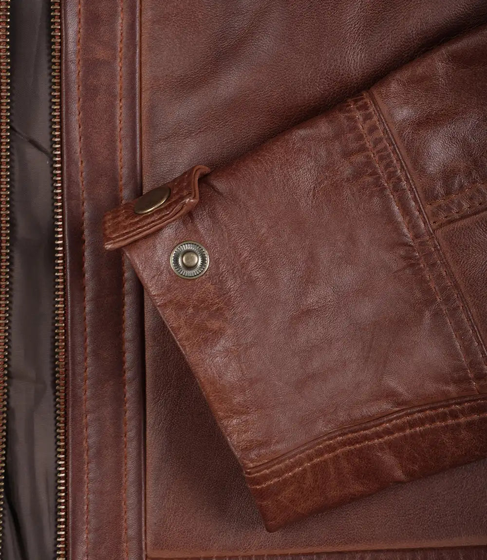 Men's Cognac Brown Quilted Biker Leather Jacket