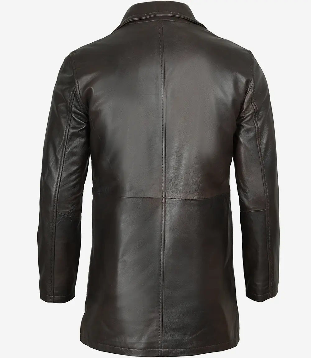 Mens Tall Vintage Dark Brown Leather Coat