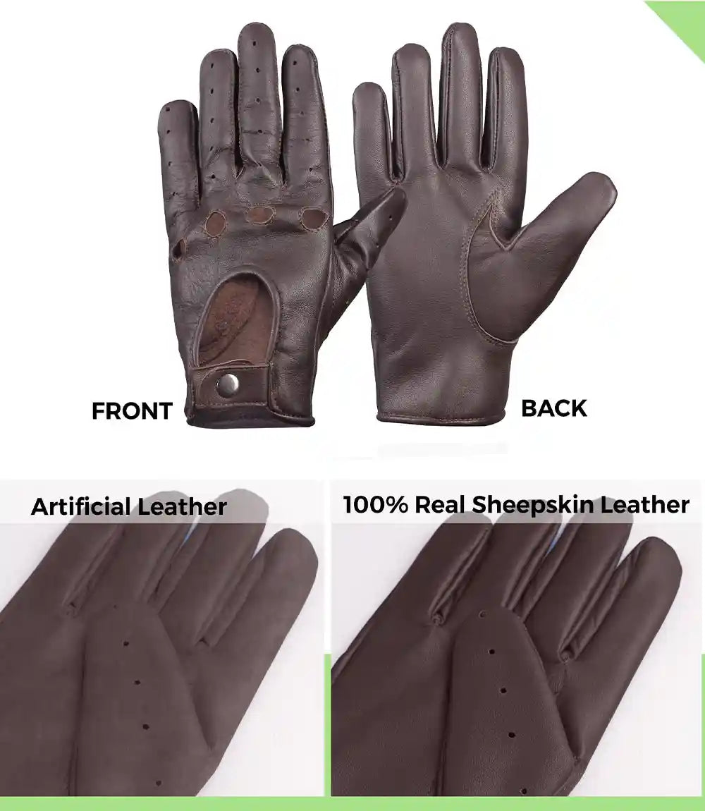 Mens Brown Leather Driving Gloves