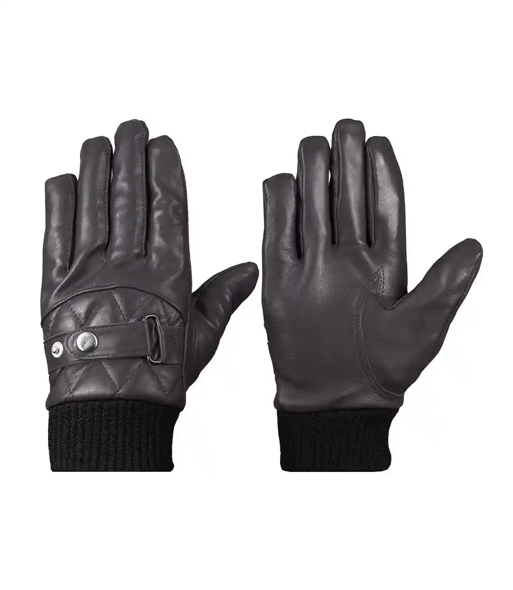 Mens Dark Brown Quilted Leather Gloves