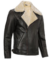Mens Brown Shearling Lined Moto Leather Jacket