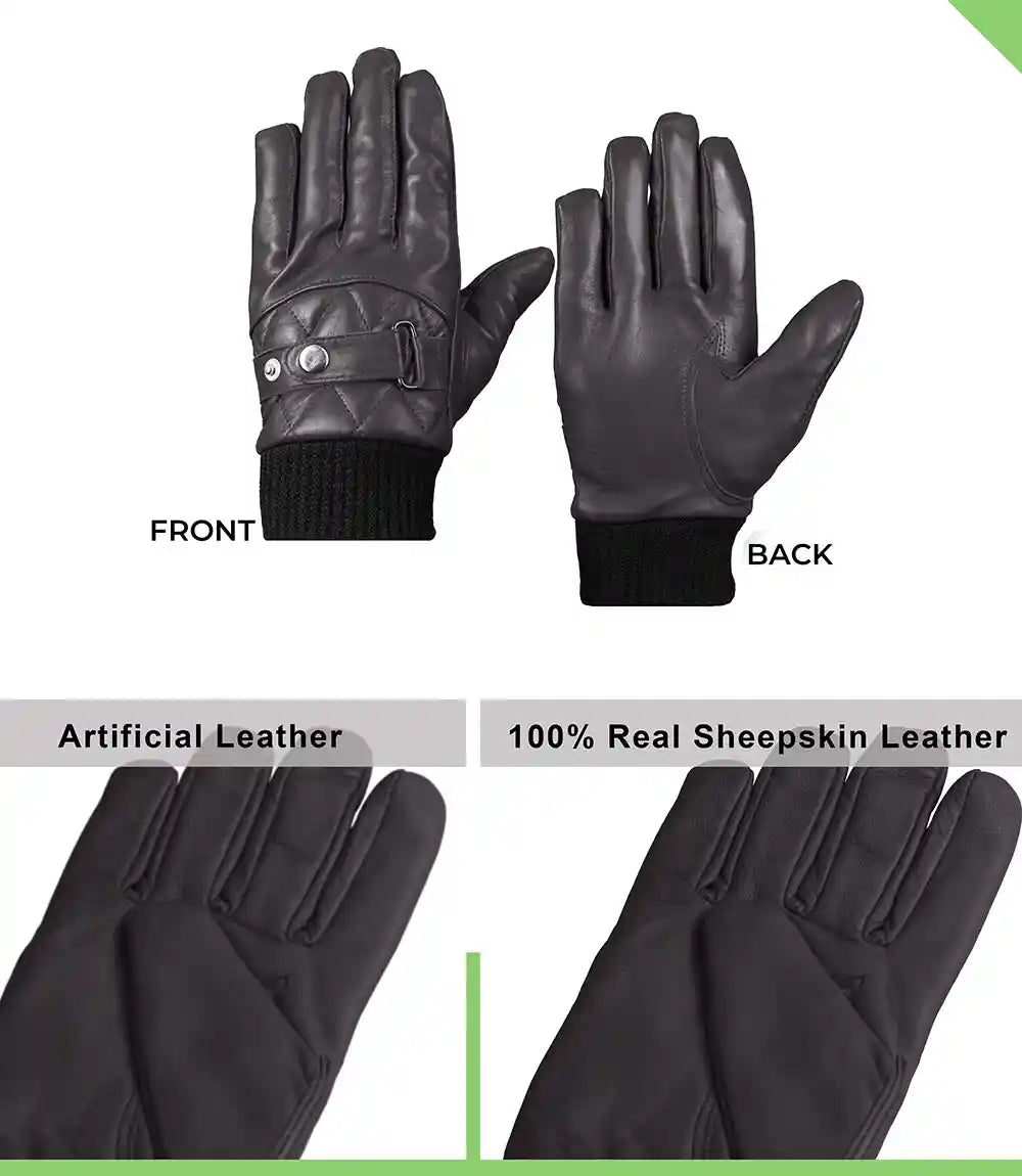Mens Dark Brown Quilted Leather Gloves