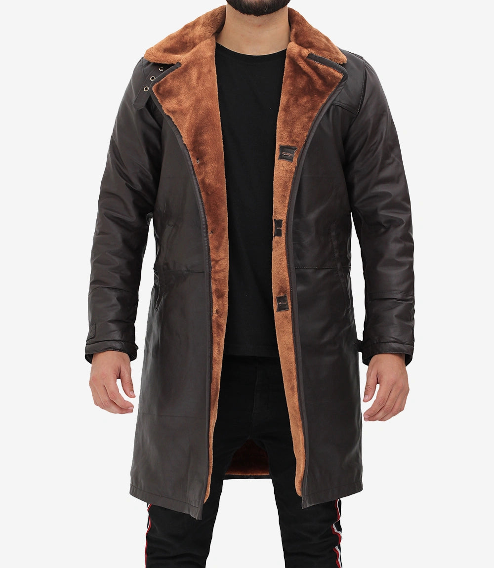 Mens Leather Brown Shearling Coat