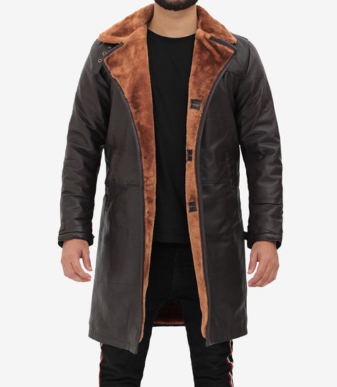 Mens Leather Brown Shearling Coat