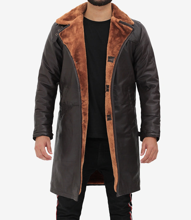 Mens Leather Brown Shearling Coat