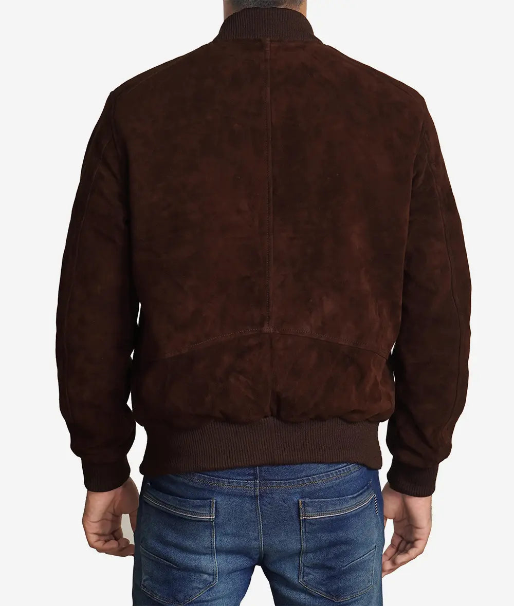 Mens Suede Leather Dark Brown Bomber Jacket