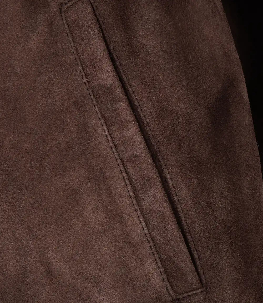 Men's Dark Brown Suede Bomber Jacket