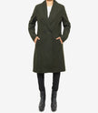 Womens Olive Green Double Breasted Wool Coat