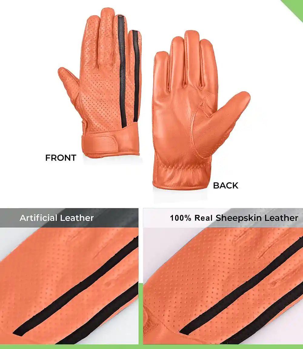 Mens Cognac Perforated Leather Gloves