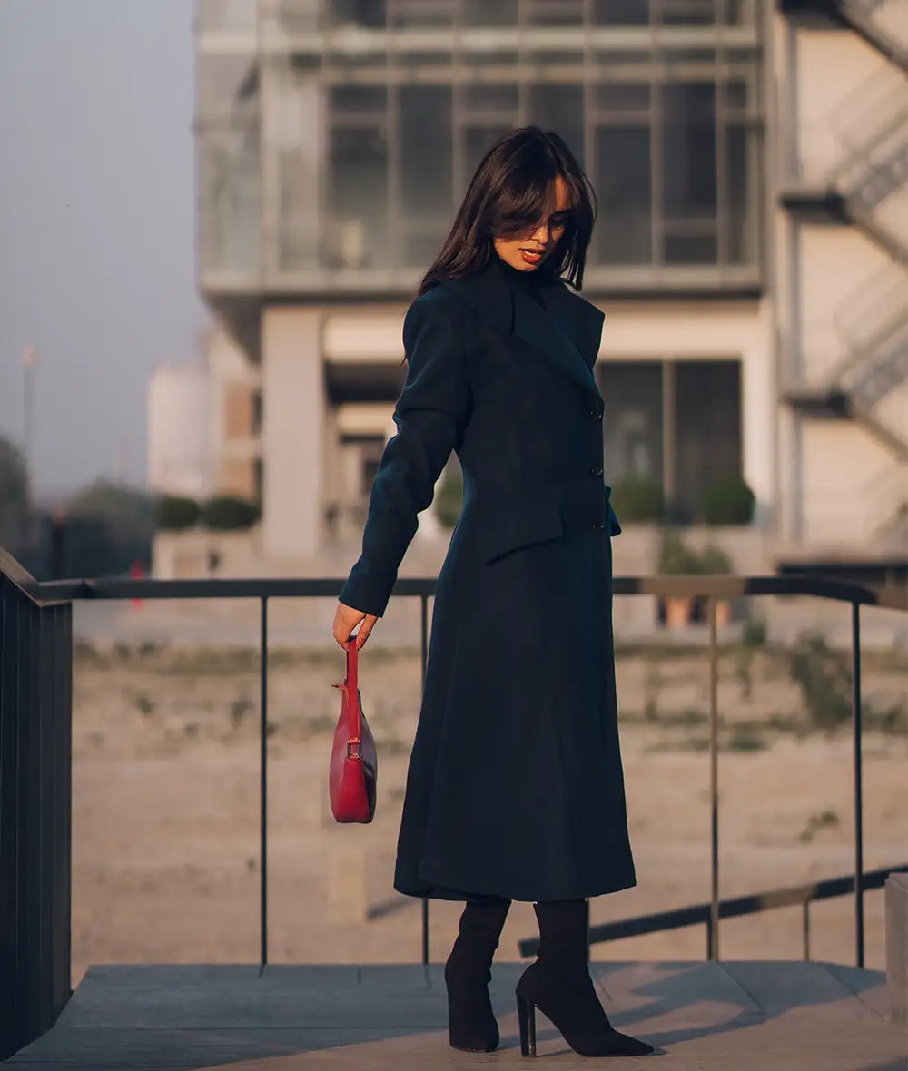 Green Long Wool Coat for Women