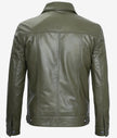 Mens Four Pockets Green Leather Trucker Jacket