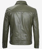 Mens Four Pockets Green Leather Trucker Jacket
