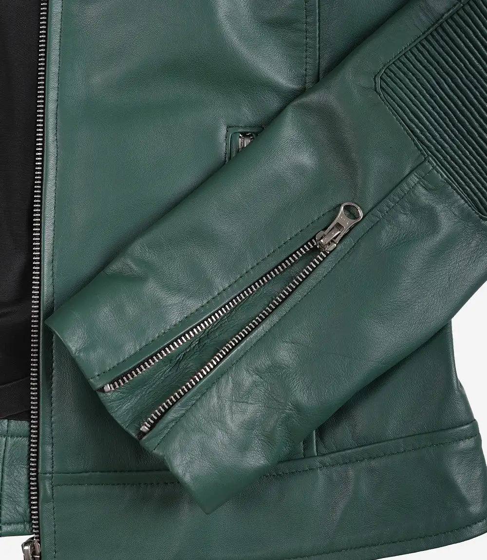 Womens Real Leather Green Biker Jacket