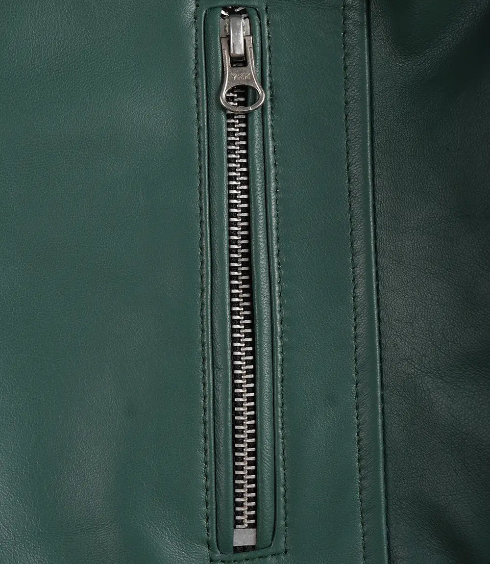 Womens Real Leather Green Biker Jacket